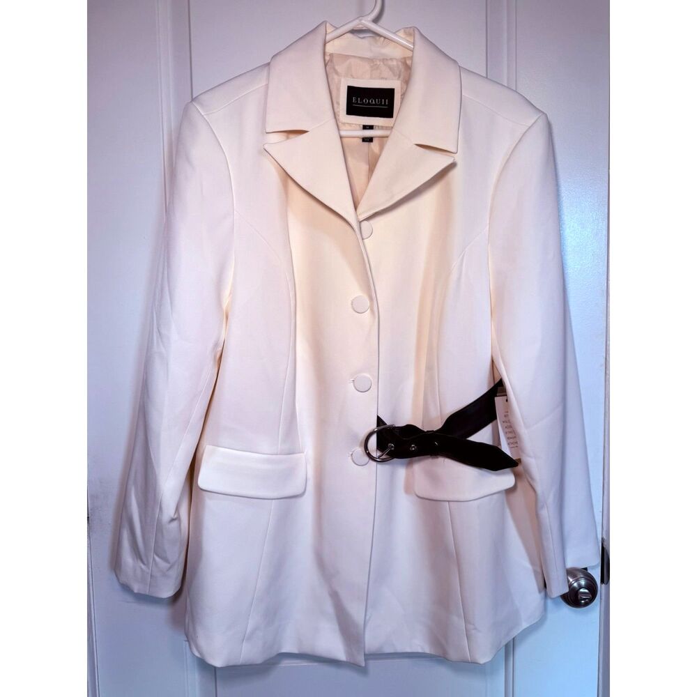 ELOQUII Cream Belted Blazer NWT Bridal Shower Rehearsal Dinner Modern Minimalist